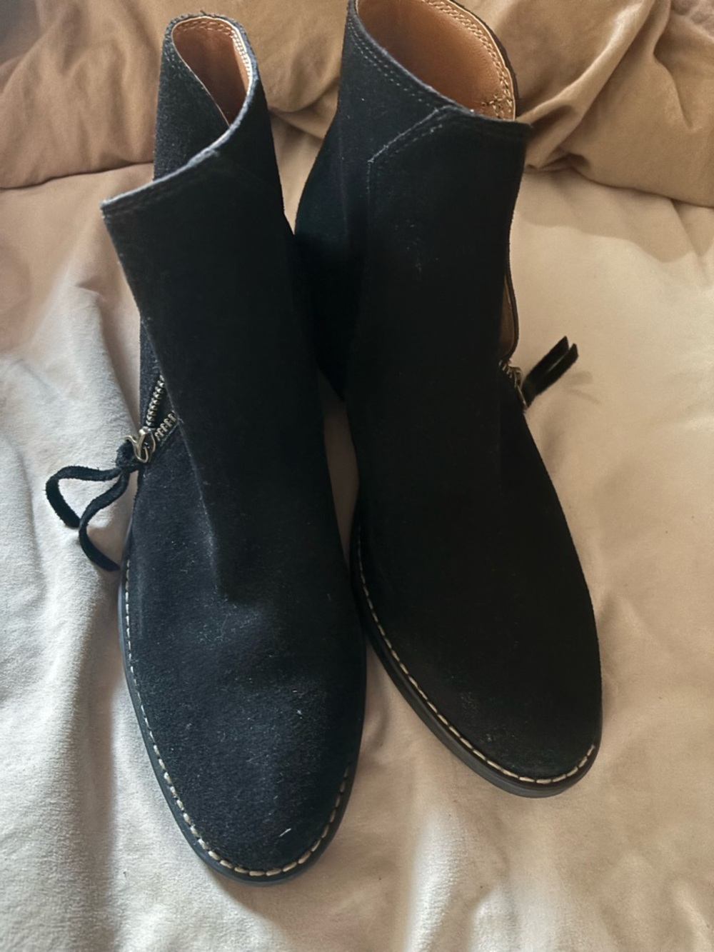 White Mountain Women's Black Suede Ankle Boots with Side Zip
